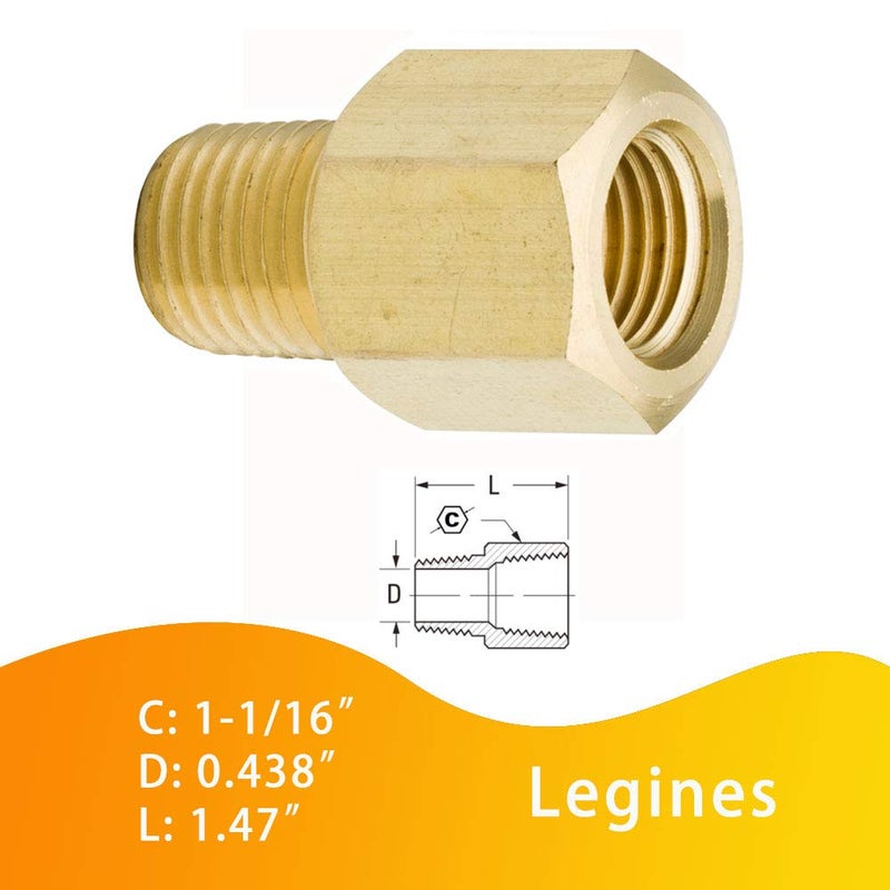 Legines 1/2" NPT Female to 3/8" NPT Male Reducing Pipe Adapter Brass Reducer Coupling Fitting 1200psi High Pressure (Pack of 2) - Image 4